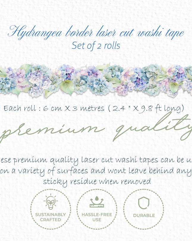 Hydrangea flower border laser cut wide washi tape. Set of 2 rolls