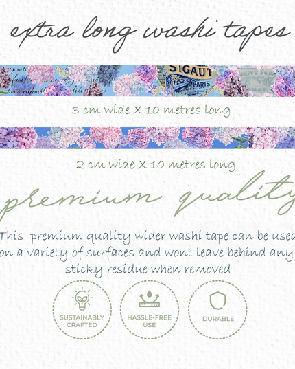 Hydrangea flowers washi tapes set of 2 rolls for scrapbooks, journals, crafts and decoupage