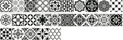 Retro Black and White Spanish Tile Patterns washi Tape. Extra Wide 3.6 inches (9.2 cm)