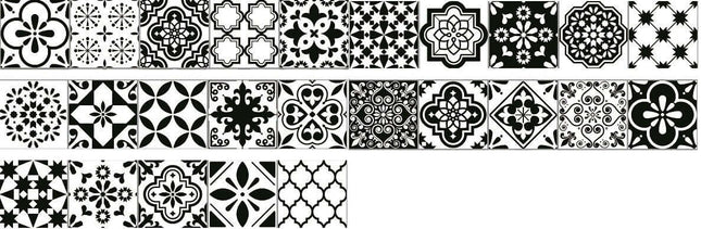 Ruban washi à motifs de carreaux espagnols rétro noir et blanc. Extra large 3,6 pouces (9,2 cm)