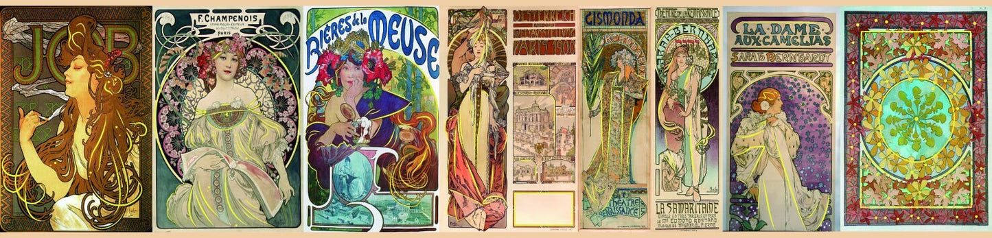 Alphonse Mucha Art Nouveau Gold foil washi Tape Set of 2 Rolls. Extra Wide & Long Tapes! For scrapbooks, crafts, DIY cards and decorating