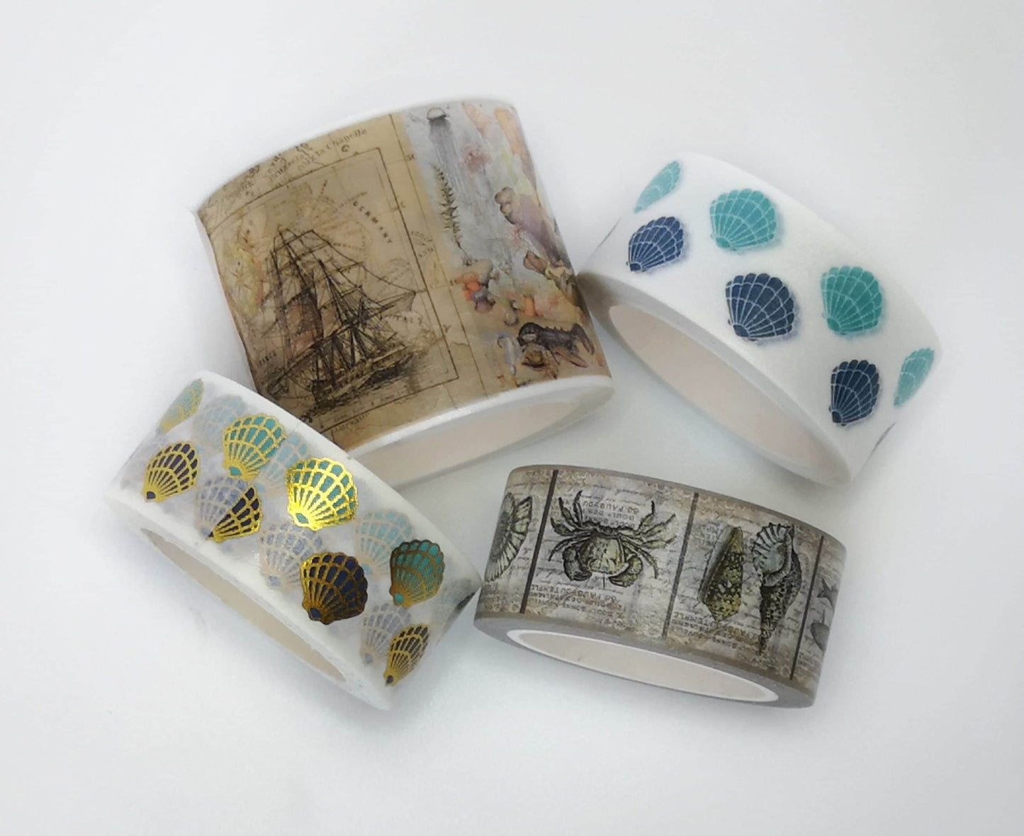 Sea beach sailboats and anchors washi tape set of  4 rolls. Incl EXTRA LONG tape 10 m.  For scrapbooks, gift wrap, crafts, and decoupage