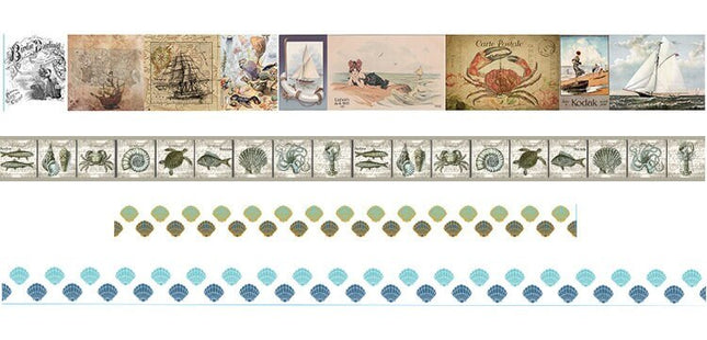 Sea beach sailboats and anchors washi tape set of  4 rolls. Incl EXTRA LONG tape 10 m.  For scrapbooks, gift wrap, crafts, and decoupage