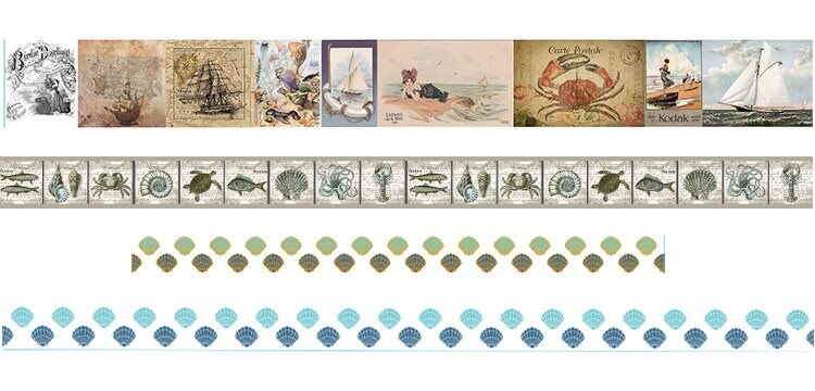 Sea beach sailboats and anchors washi tape set of  4 rolls. Incl EXTRA LONG tape 10 m.  For scrapbooks, gift wrap, crafts, and decoupage