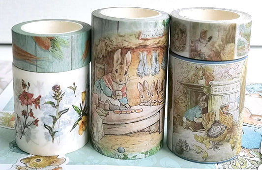 Peter Rabbit washi tapes Set of 5 Rolls. Extra Wide and Long (394") Rolls. for scrapbooks, Gift Wrapping, Decoupage, Crafts and Decorating