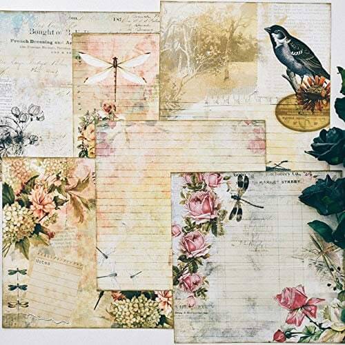 Ruban washi vintage avec roses antiques et fleurs (7 rouleaux), feuilles d'autocollants et ensemble de papier pour scrapbooking.