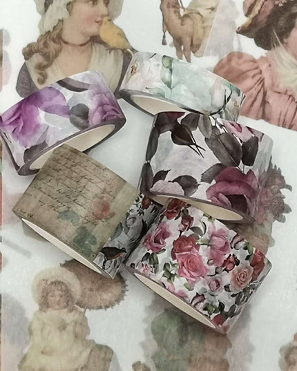 Vintage Victorian Roses Valentines Day washi Tape & Sticker Set. Incl Extra Wide Tape. Leaves no residue when removed!