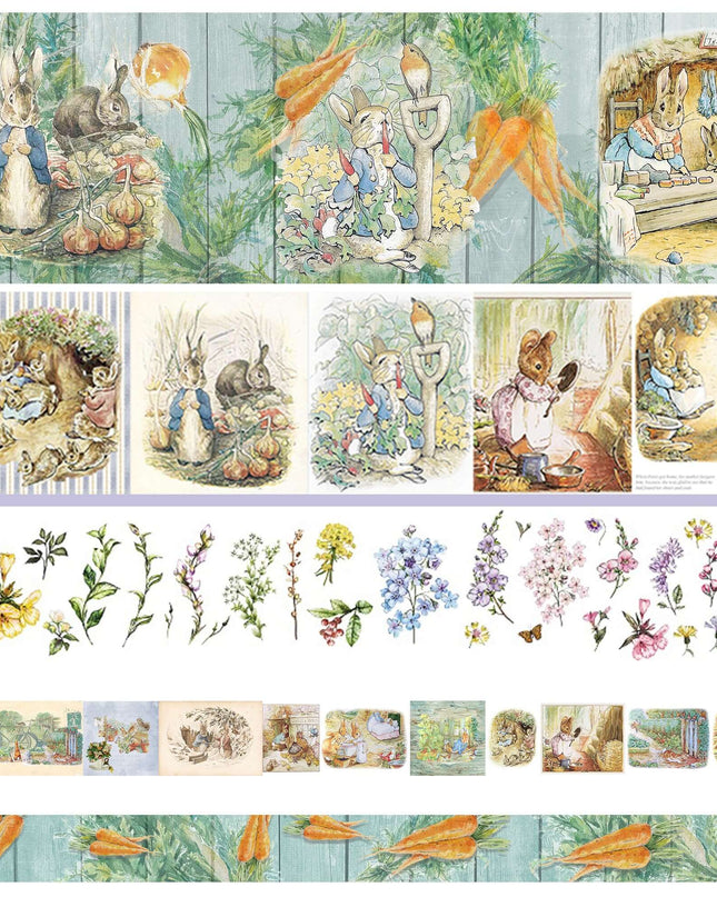 Bandes washi Peter Rabbit Ensemble de 5 rouleaux. Rouleaux extra larges et longs (394"). pour scrapbooking, emballages cadeaux, découpage, travaux manuels et décoration.