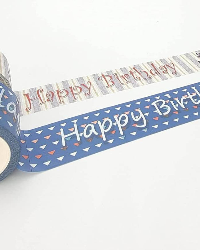 Happy Birthday washi Tape with Sea / Beach Theme. Set of 2 Rolls of Extra Long 394"/ 10 m Tapes