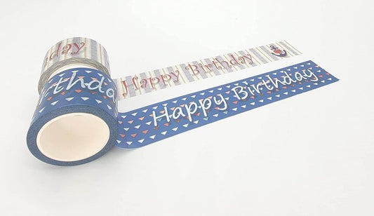 Happy Birthday washi Tape with Sea / Beach Theme. Set of 2 Rolls of Extra Long 394"/ 10 m Tapes