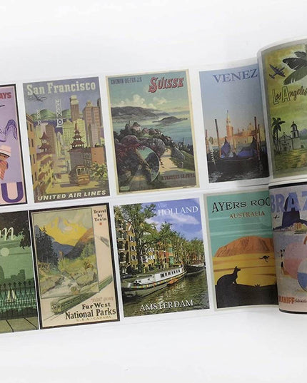 World Travel Posters washi Tape Set. Extra Wide & Long Tapes. for Vacation scrapbooks, Bon Voyage Party Decorations, decoupage, and Crafts