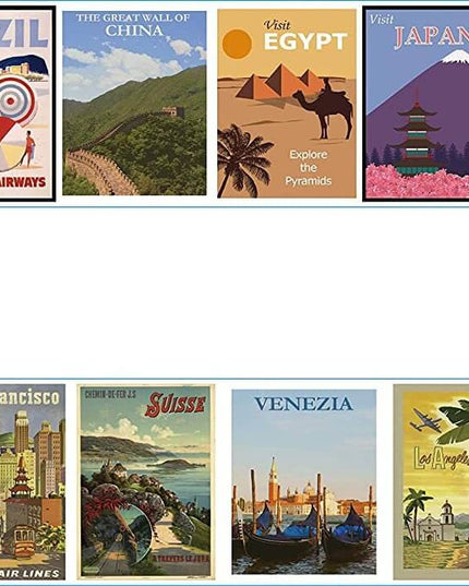 World Travel Posters washi Tape Set. Extra Wide & Long Tapes. for Vacation scrapbooks, Bon Voyage Party Decorations, decoupage, and Crafts