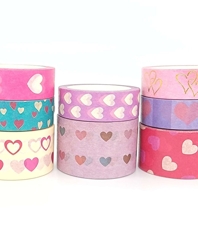 Love Hearts washi tapes collection of 9 Rolls. for scrapbooks, DIY Crafts, Decorating, Decoupage, and Gift Wrapping