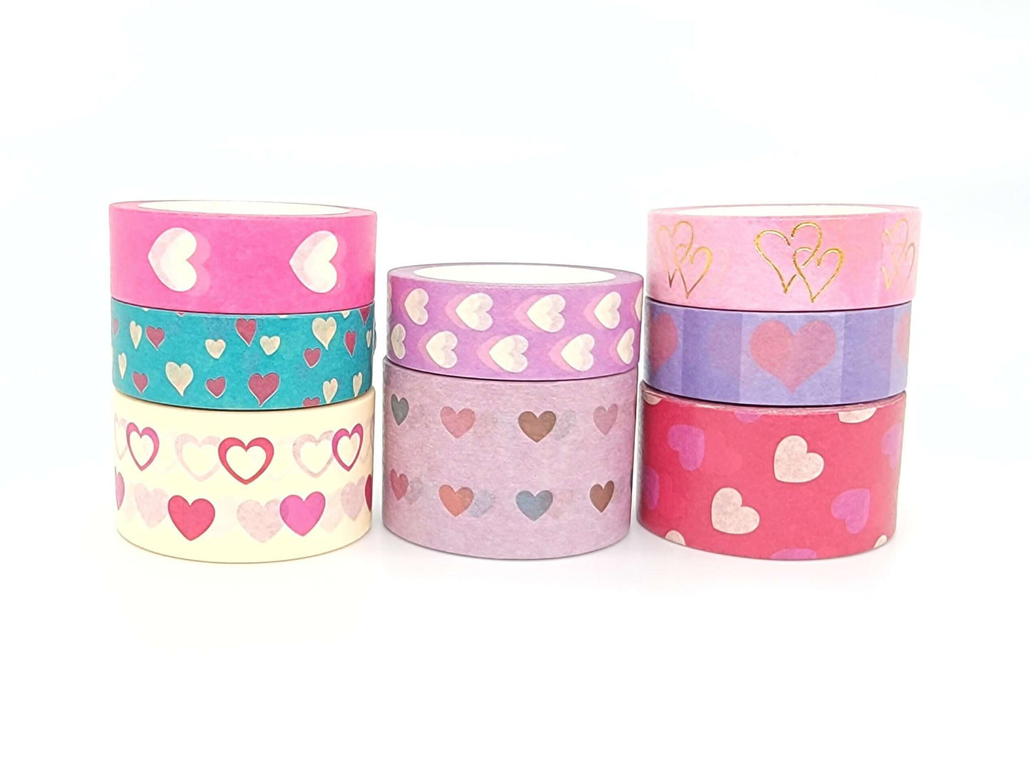 Love Hearts washi tapes collection of 9 Rolls. for scrapbooks, DIY Crafts, Decorating, Decoupage, and Gift Wrapping