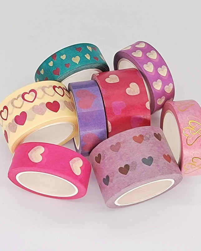 Love Hearts washi tapes collection of 9 Rolls. for scrapbooks, DIY Crafts, Decorating, Decoupage, and Gift Wrapping