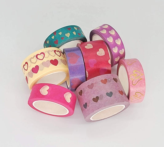 Love Hearts washi tapes collection of 9 Rolls. for scrapbooks, DIY Crafts, Decorating, Decoupage, and Gift Wrapping