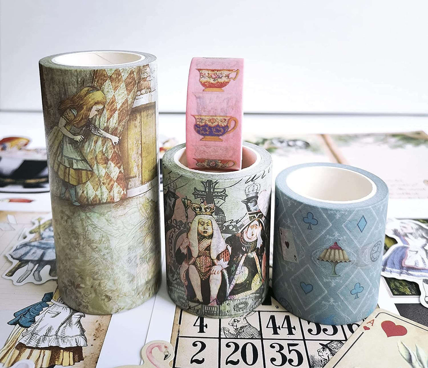 Alice in Wonderland Favorites washi Tapes, die Cut Stickers  Set! Extra Wide & Long (394 inches / 10 metres) Tapes! For scrapbooks, crafts