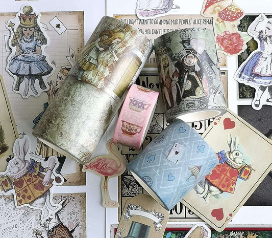 Alice in Wonderland Favorites washi Tapes, die Cut Stickers  Set! Extra Wide & Long (394 inches / 10 metres) Tapes! For scrapbooks, crafts