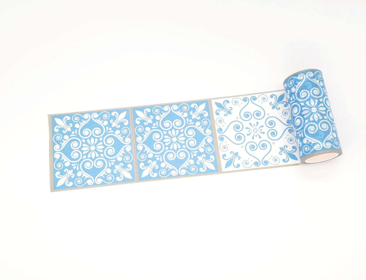 Blue and white Spanish / Portuguese tiles EXTRA WIDE washi sticker tape. Ideal for wall borders, scrapbooks, DIY decorating