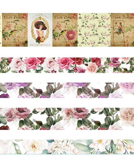 Vintage Victorian Roses Valentines Day washi Tape & Sticker Set. Incl Extra Wide Tape. Leaves no residue when removed!