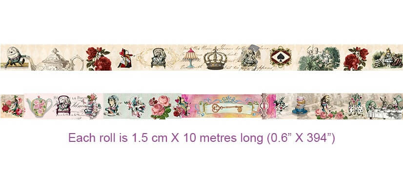 Alice in Wonderland Collage Tea Party washi Tape Set. Multi USE - for scrapbooks, Gift Wrapping, DIY Crafts, Bullet journals