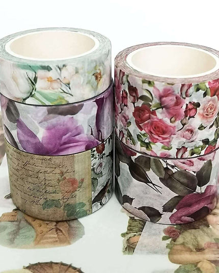Vintage Victorian Roses Valentines Day washi Tape & Sticker Set. Incl Extra Wide Tape. Leaves no residue when removed!