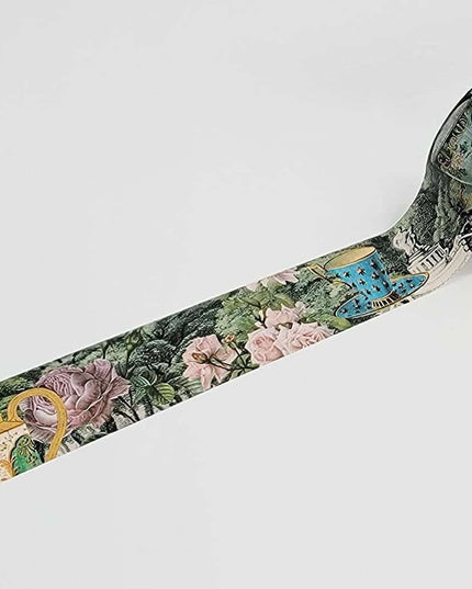 Ruban adhésif washi Alice au pays des merveilles de la fête du thé du jardin victorien. Rouleau extra long de 10 mètres / 394 pouces !