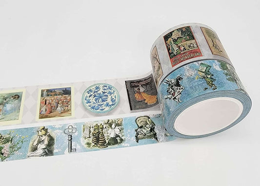 Blue Tea Party Alice in Wonderland washi Tape Set of 2 Extra Long Rolls 10 metres / 394"