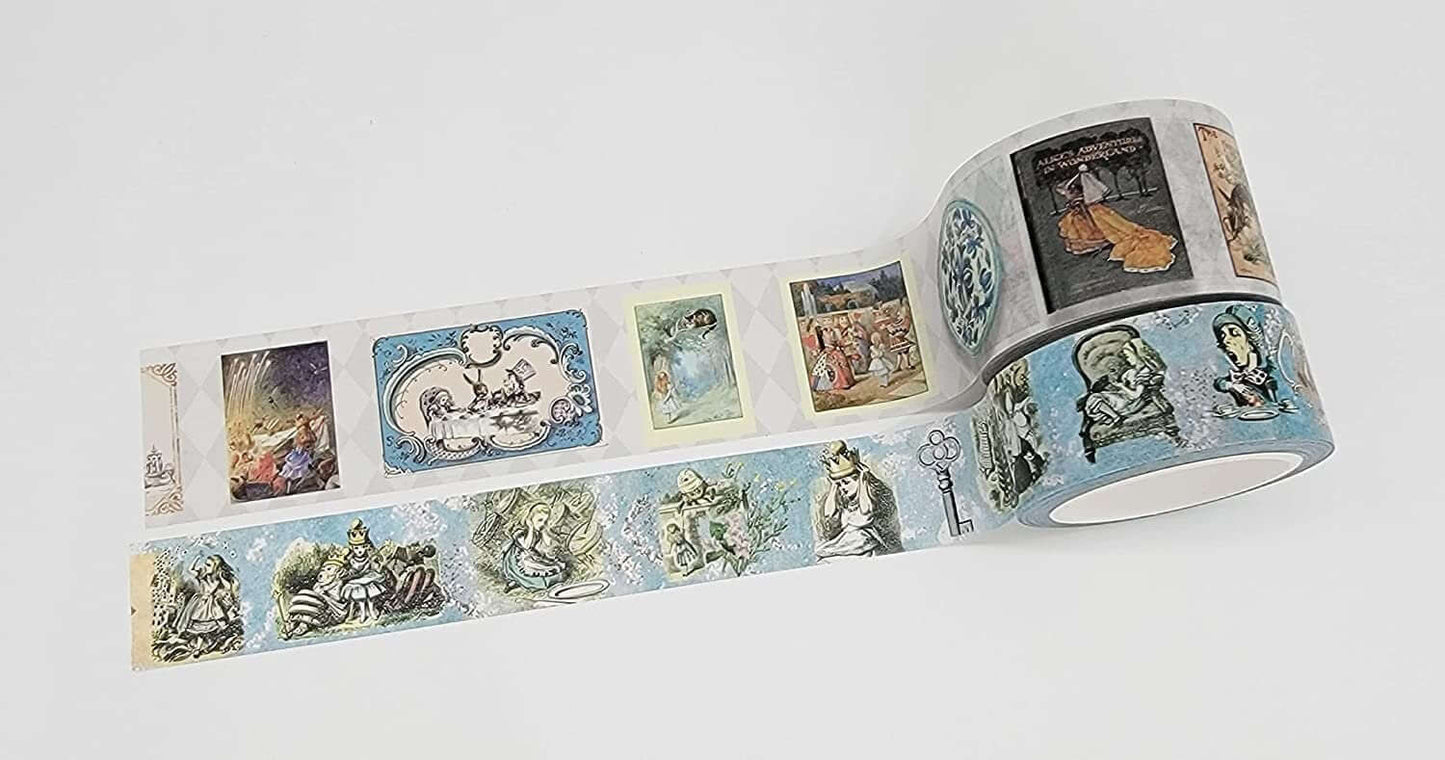 Blue Tea Party Alice au Pays des Merveilles washi Tape Ensemble de 2 rouleaux extra longs 10 mètres / 394"