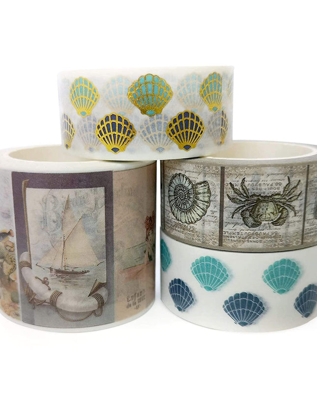 Sea beach sailboats and anchors washi tape set of  4 rolls. Incl EXTRA LONG tape 10 m.  For scrapbooks, gift wrap, crafts, and decoupage