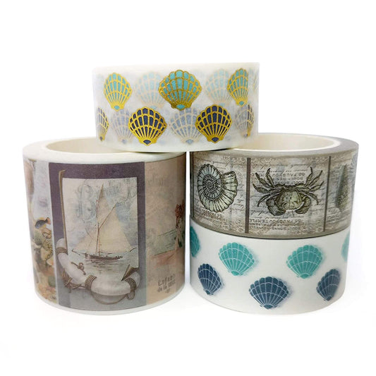 Sea beach sailboats and anchors washi tape set of  4 rolls. Incl EXTRA LONG tape 10 m.  For scrapbooks, gift wrap, crafts, and decoupage