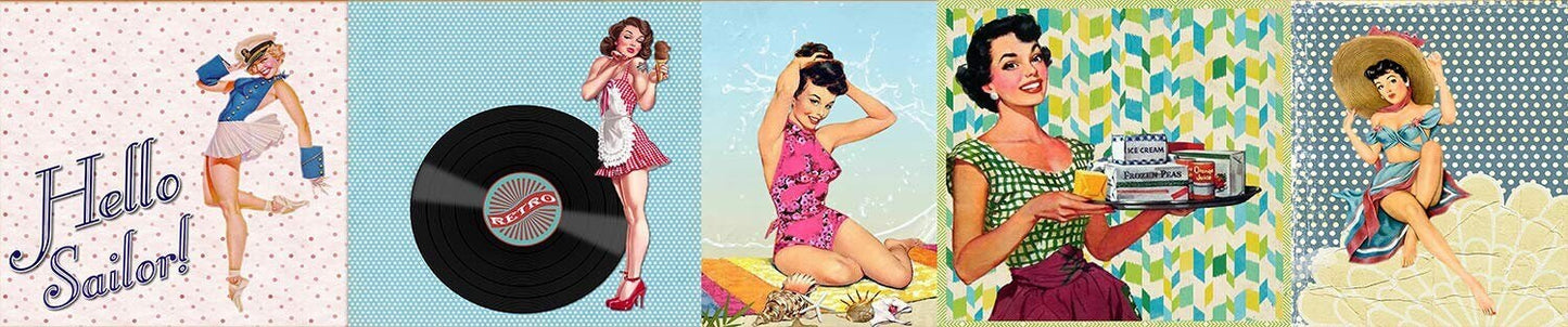 Retro 1950's Sexy pin up Girls Extra Wide washi Tape and die Cut Stickers. For scrapbooking, crafts, decoupage and gift wrapping