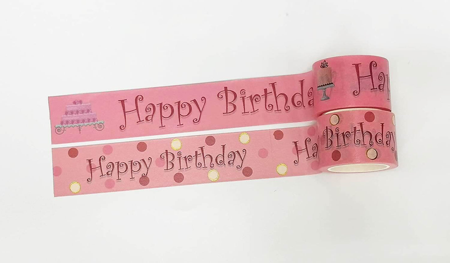 Happy Birthday washi Sticker Tapes Set. for scrapbooks, Crafts, Gift Wrapping, DIY Cards and Decorating. EXTRA LONG tapes of 10 metres