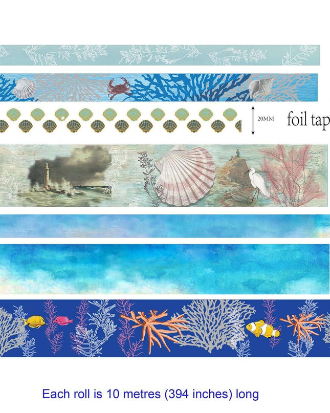 Sea beach Washi Tapes (Blue sea, Ocean Waves & Beach washi Sticker tapes set)  Extra LONG  Decorative Masking Tapes