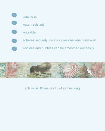 Sea Nautical Coastal Beach theme Extra Wide washi Tape, for DIY, Crafts, scrapbooks, decoupage and Gift Wrapping