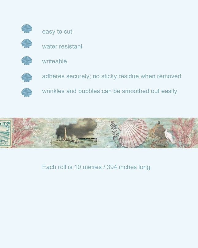 Sea Nautical Coastal Beach theme Extra Wide washi Tape, for DIY, Crafts, scrapbooks, decoupage and Gift Wrapping
