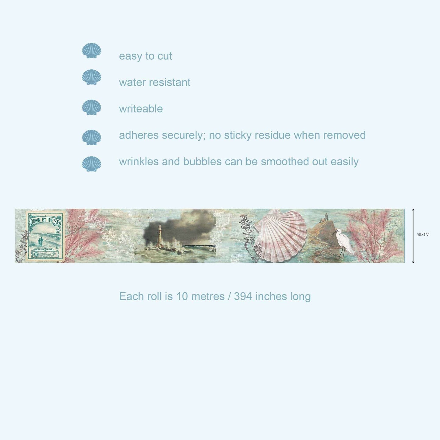 Sea Nautical Coastal Beach theme Extra Wide washi Tape, for DIY, Crafts, scrapbooks, decoupage and Gift Wrapping