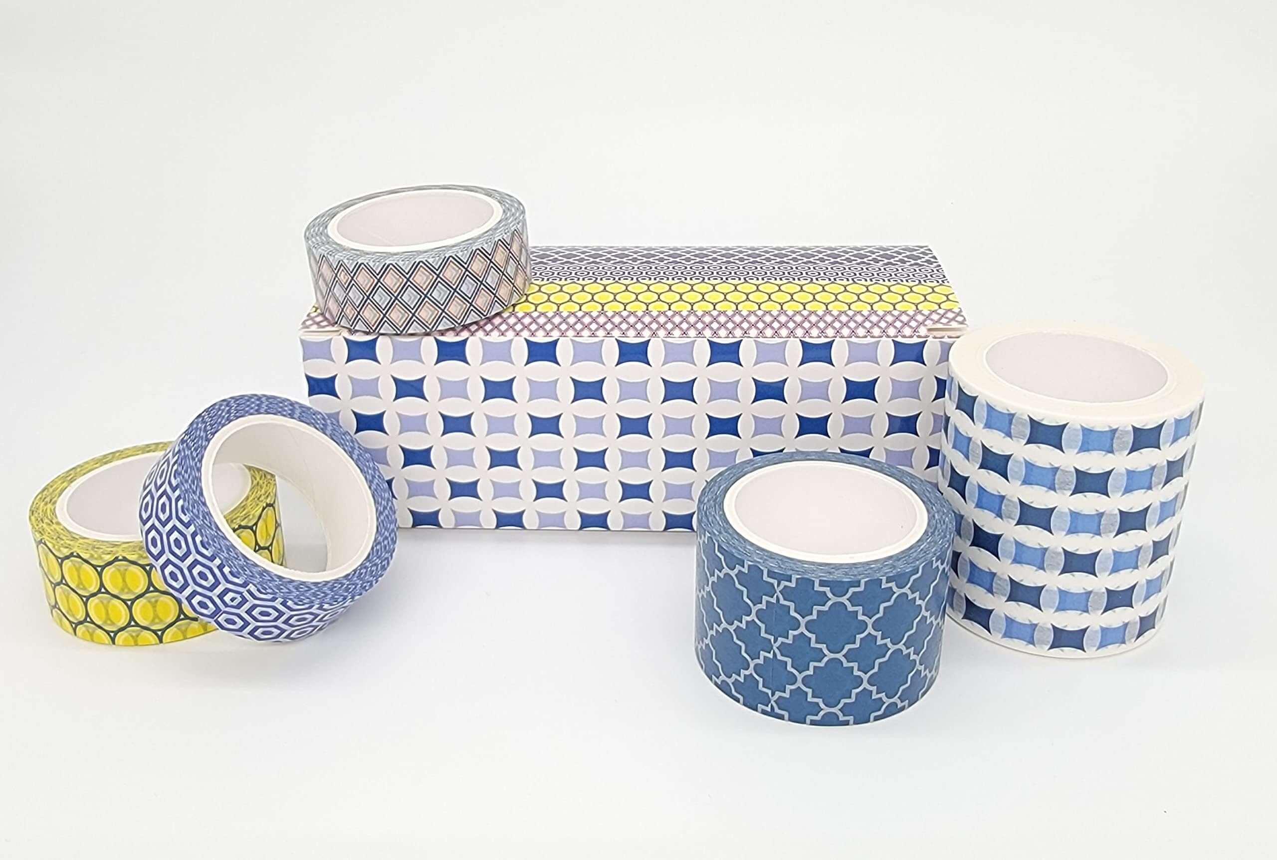 Pattern Tape Blue White red Yellow Geometric Patterns washi tape - boxed set. Extra