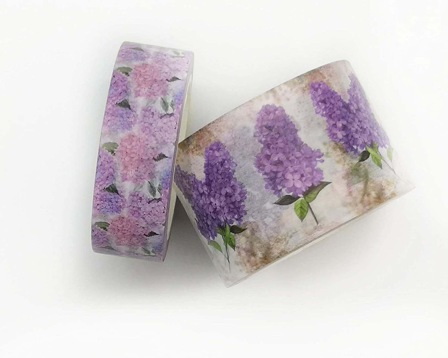 Vintage Spring Lilacs & Purple Hydrangeas Florals washi sticker tape set of 2 Rolls. Extra Long 10 metres/ 394" per roll