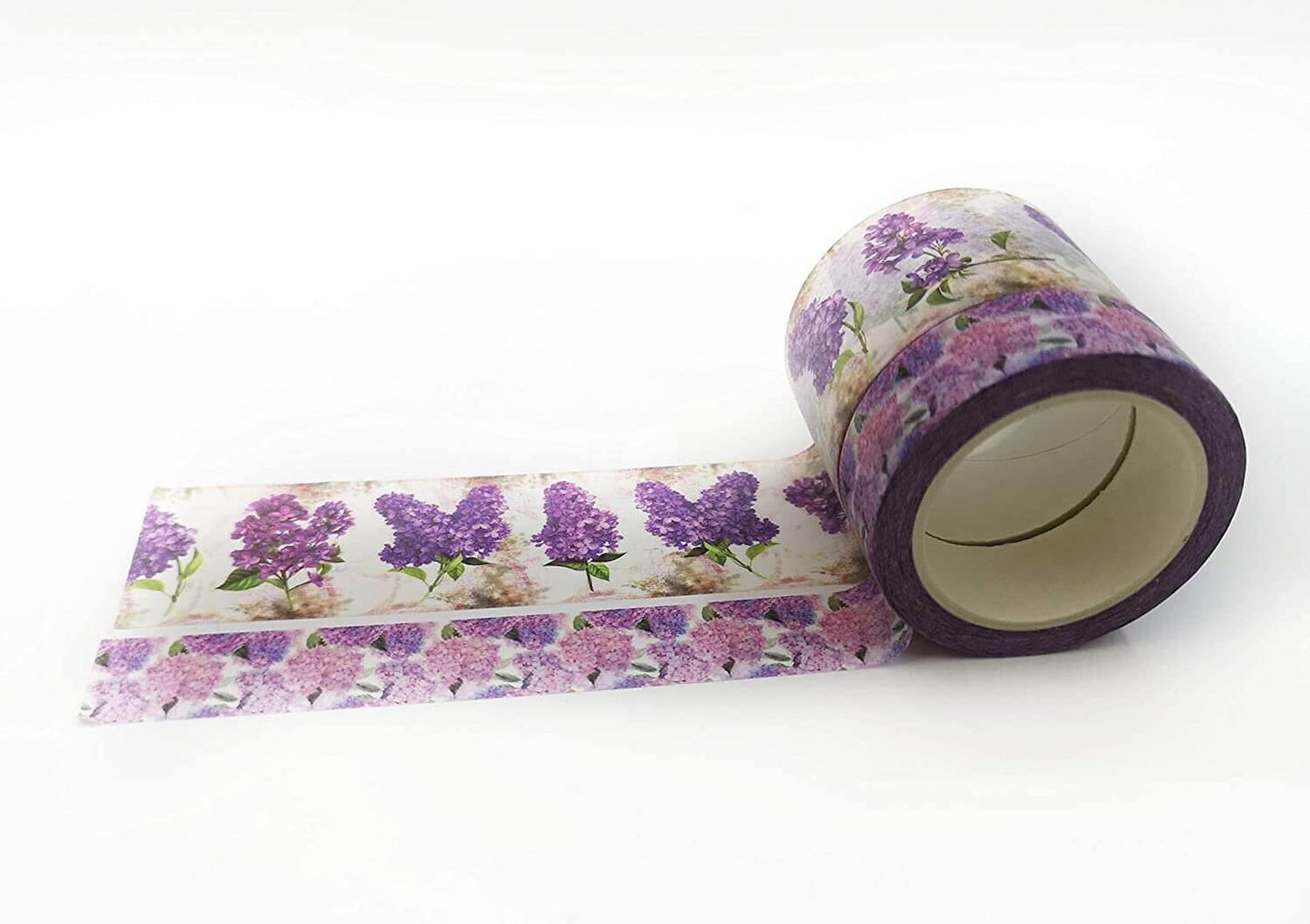 Vintage Spring Lilacs & Purple Hydrangeas Florals washi sticker tape set of 2 Rolls. Extra Long 10 metres/ 394" per roll