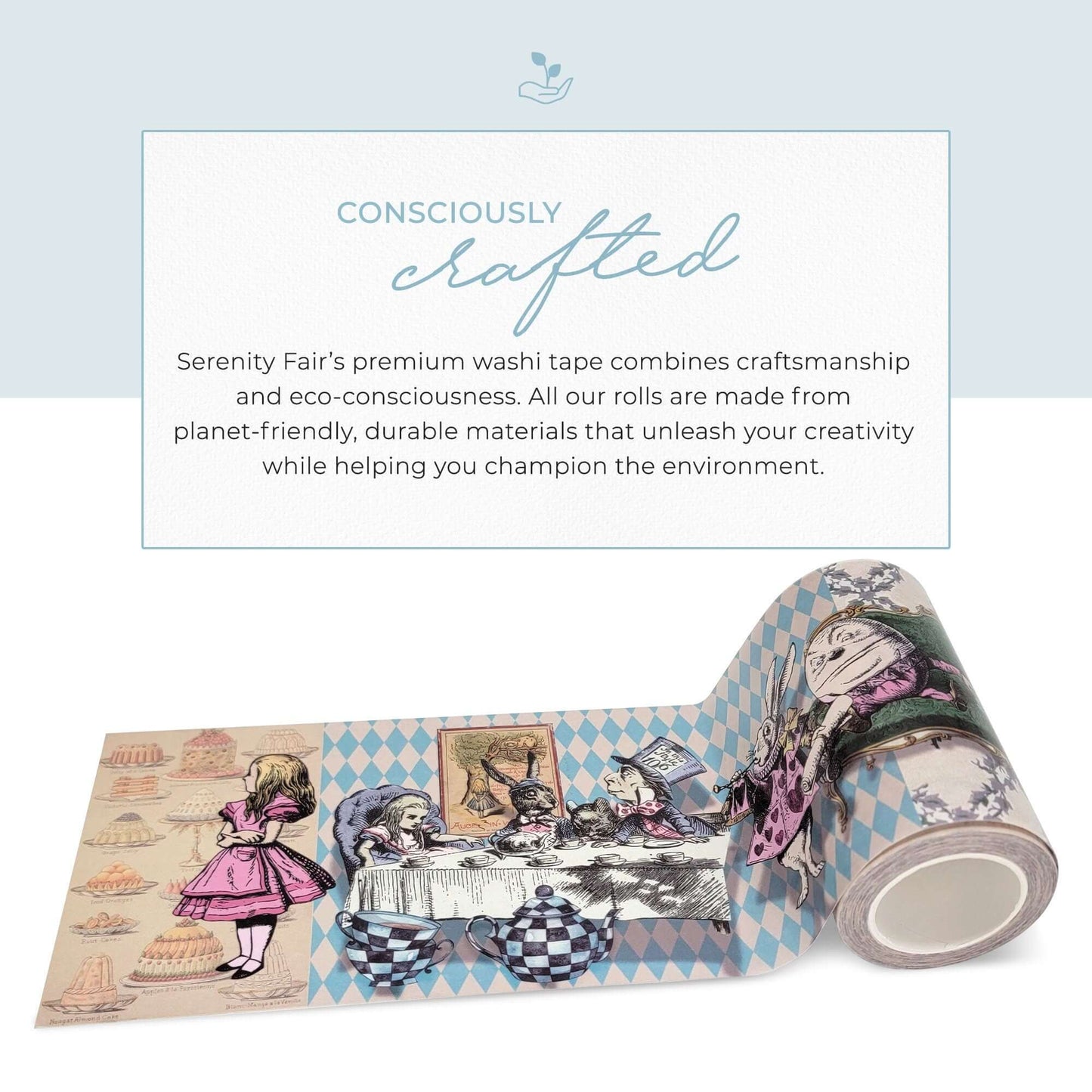 Alice in Wonderland Whimsical washi Tape (Extra Wide) for scrapbooks, crafts and decorating