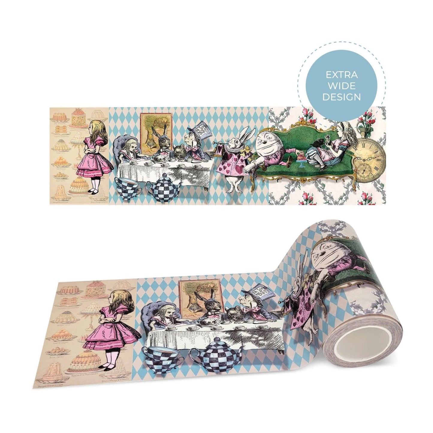 Alice in Wonderland Whimsical washi sticker tape (Extra Wide) for scrapbooks, crafts and decorating