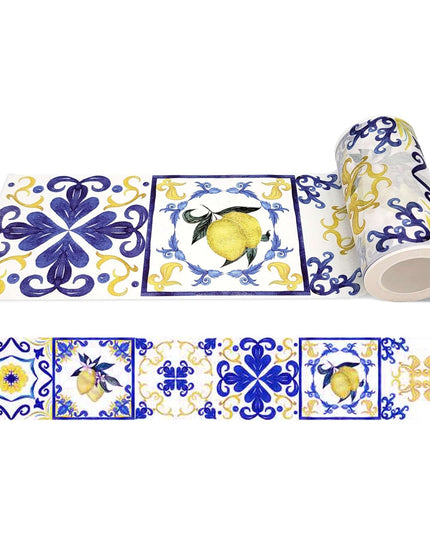 Tile Pattern Washi Tape (Blue & Yellow Lemons Italian Amalfi Coast Tiles  (Extra Wide 10cm). Easy to use leaves no sticky residue