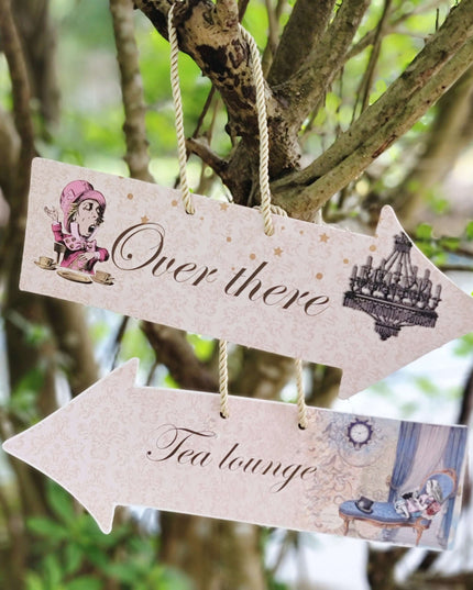 Alice in Wonderland (Mad Hatter Tea Party) Hanging Heart, Arrow Signs. Set of 13 actual signs for party props and decorations