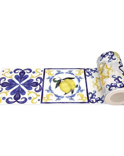 Tile Pattern Washi Tape (Blue & Yellow Lemons Italian Amalfi Coast Tiles  (Extra Wide 10cm). Easy to use leaves no sticky residue
