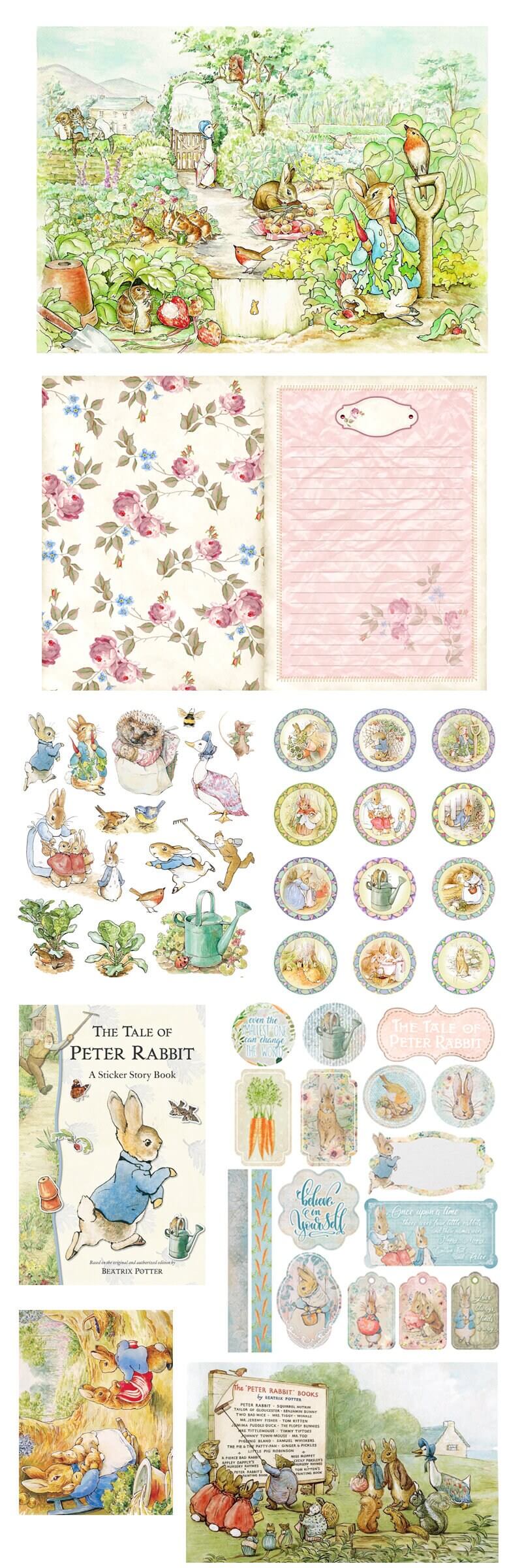 Peter Rabbit Deluxe washi Tapes, die Cut Stickers, Scrapbook s for scrapbooks, DIY Cards, Crafts, decoupage and Decor