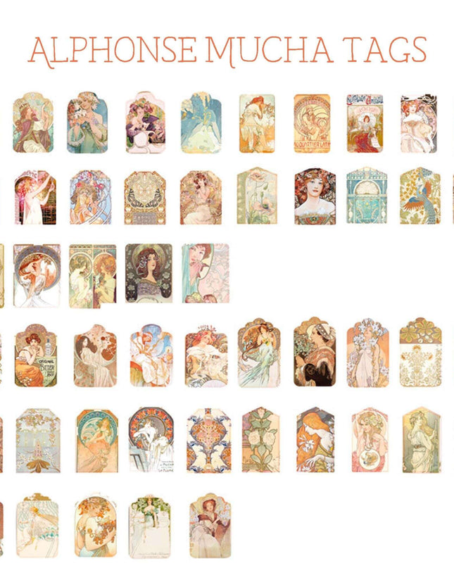 Alphonse Mucha Art Tapes (Art Nouveau Color/Gold Metallic washi sticker tape set) scrapbooks, decoupage, DIY cards and decorating