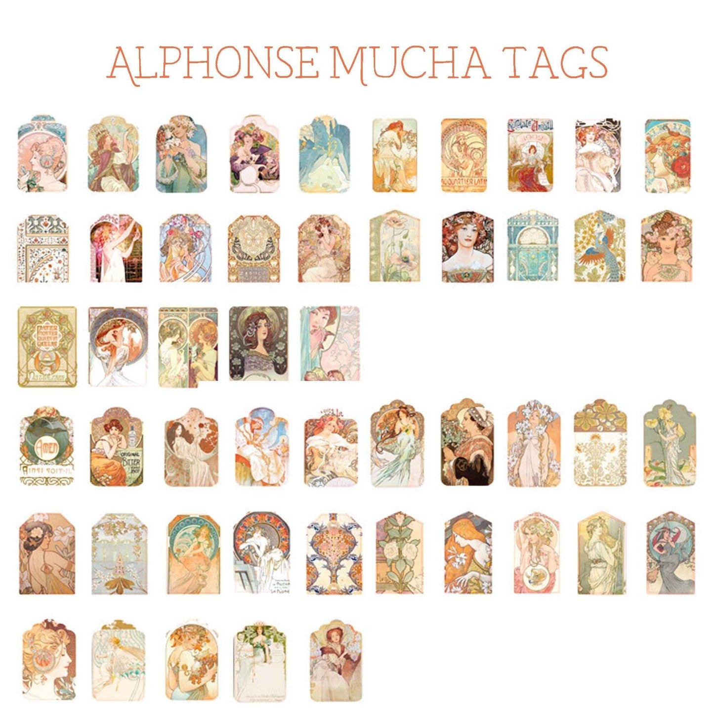 Alphonse Mucha Art Tapes (Art Nouveau Color/Gold Metallic washi sticker tape set) scrapbooks, decoupage, DIY cards and decorating