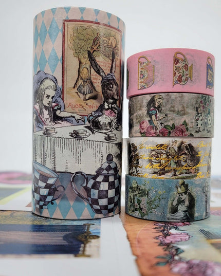 Charmante bande washi Alice au pays des merveilles et autocollants découpés, ensemble pour journal, découpage, scrapbooking, artisanat de décoration