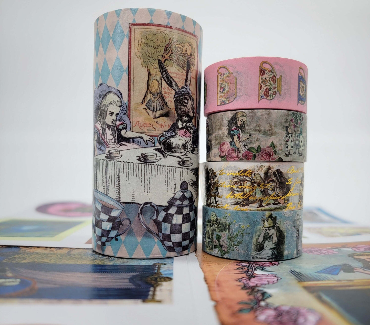 Charming Alice in Wonderland washi Tapes & die cut stickers set for journaling decoupage scrapbooking crafts decorating